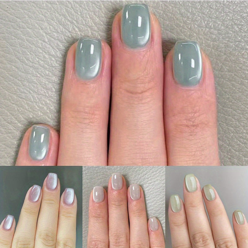 Lisslune | Cat Eye Press on Nails Short Artificial Nails Glossy Acrylic 4 PACK (96 Stück) Nägel Glänzend Quadrat Falsche Nägel Vollabdeckung Klebenägel Aufklebenägel für Squoval Maniküre
