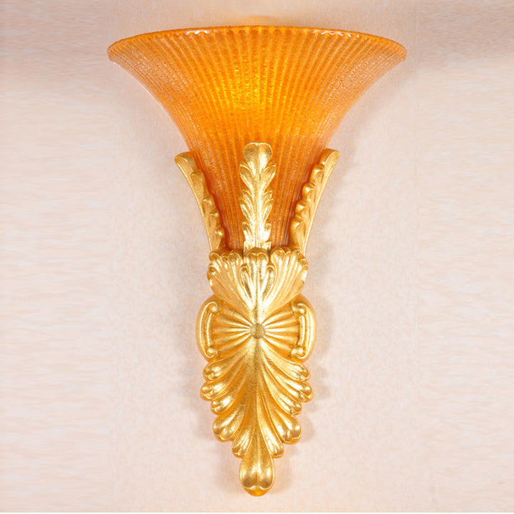 Skørter | Yellow Glass Bell Wall Mounting Lamp Traditional Style 1 Light Hallway Wall Light Lighting in Bronze/Gold