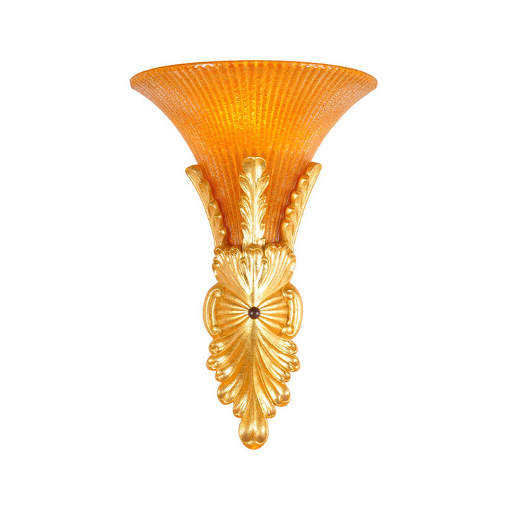 Skørter | Yellow Glass Bell Wall Mounting Lamp Traditional Style 1 Light Hallway Wall Light Lighting in Bronze/Gold