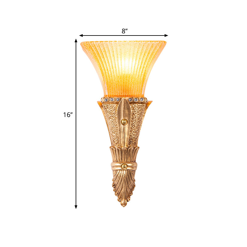 Skørter | Traditional Foldable Wall-Mounted Light 1 Light Orange Glass and Resin Wall Lamp in Gold for Hallway
