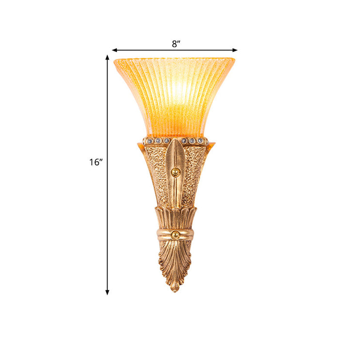 Skørter | Traditional Foldable Wall-Mounted Light 1 Light Orange Glass and Resin Wall Lamp in Gold for Hallway