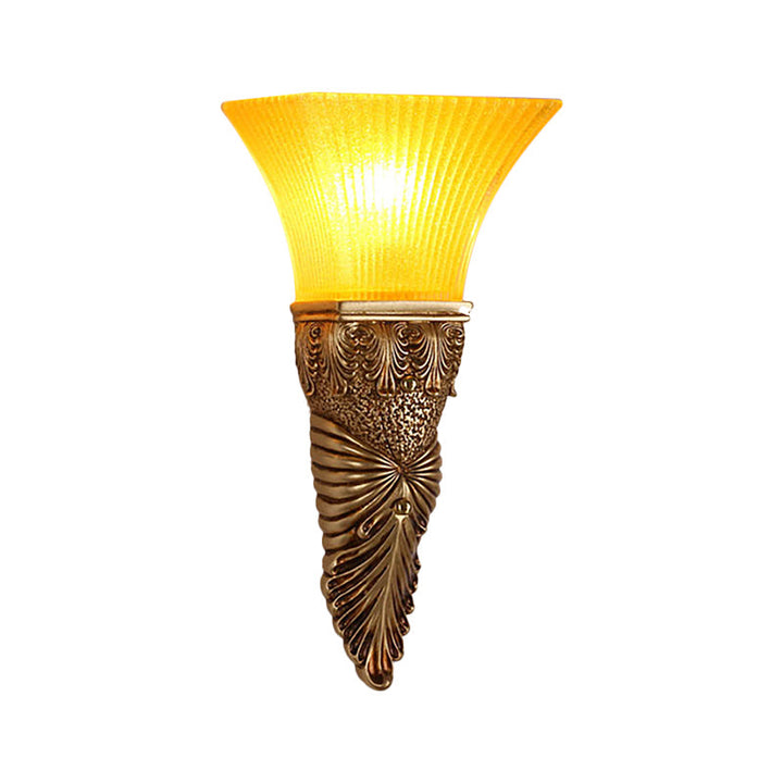 Skørter | Sloping Yellow Glass Wall Lamp Retro Style 1 Head Living Room Wall Mounted Light with Gold/Silver/White and Gold Back Plate