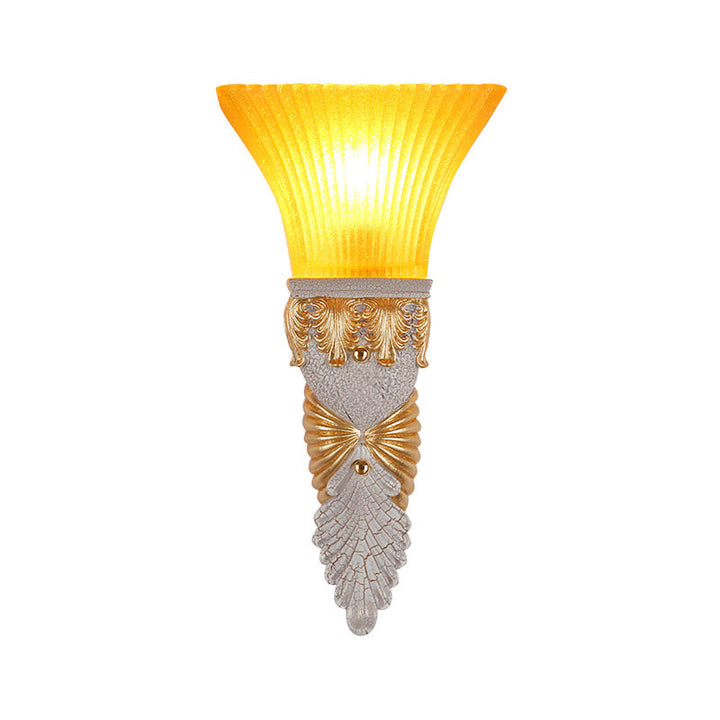 Skørter | Sloping Yellow Glass Wall Lamp Retro Style 1 Head Living Room Wall Mounted Light with Gold/Silver/White and Gold Back Plate