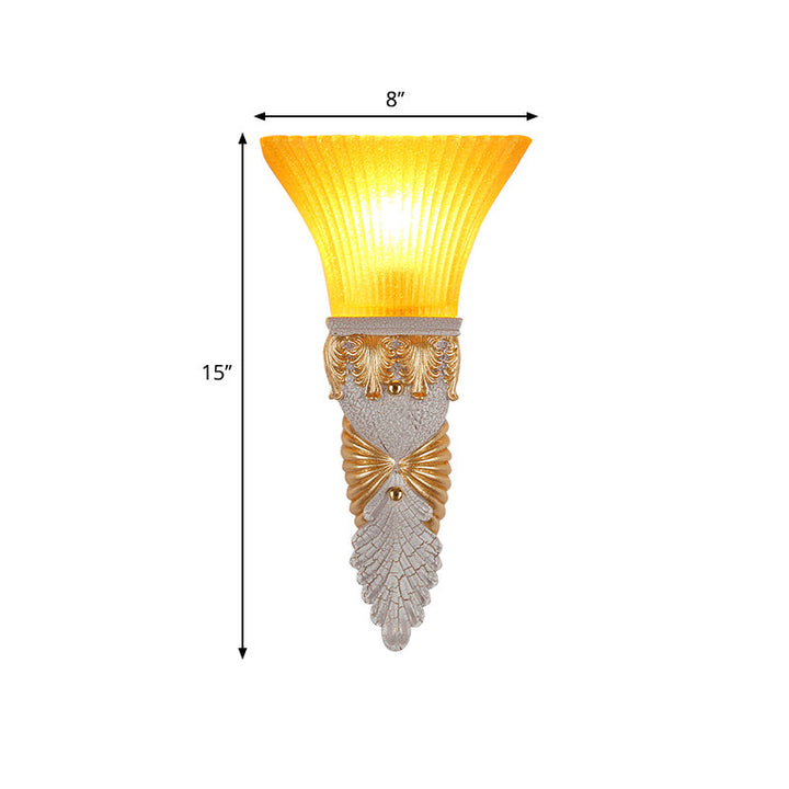Skørter | Sloping Yellow Glass Wall Lamp Retro Style 1 Head Living Room Wall Mounted Light with Gold/Silver/White and Gold Back Plate