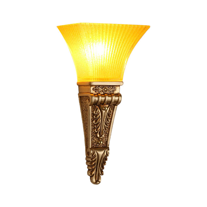 Skørter | Modern Style Bell Wall Light 1 Bulb Yellow Glass and Resin Wall Mounted Lamp in Gold/White for Foyer, 14"/19" B