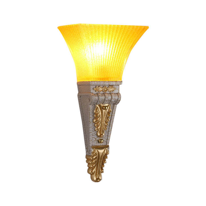 Skørter | Modern Style Bell Wall Light 1 Bulb Yellow Glass and Resin Wall Mounted Lamp in Gold/White for Foyer, 14"/19" B