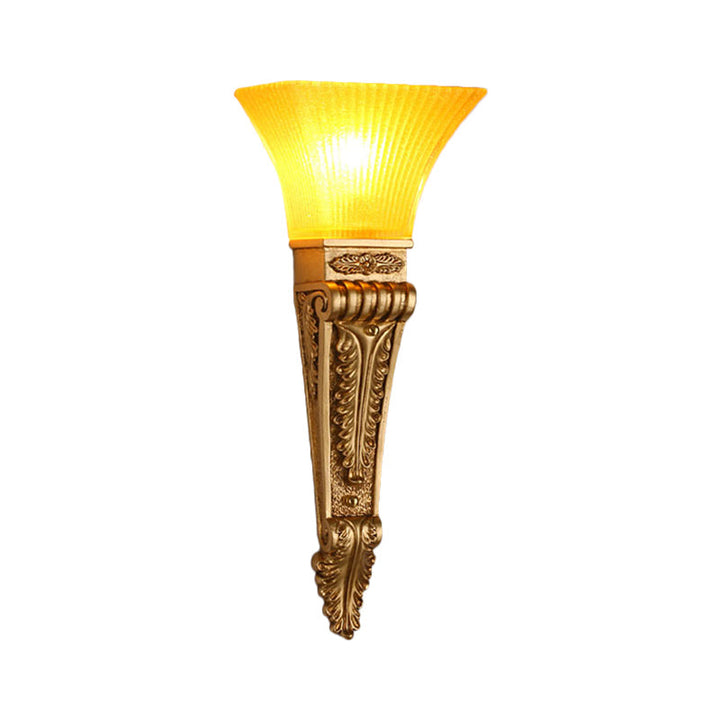 Skørter | Modern Style Bell Wall Light 1 Bulb Yellow Glass and Resin Wall Mounted Lamp in Gold/White for Foyer, 14"/19" B