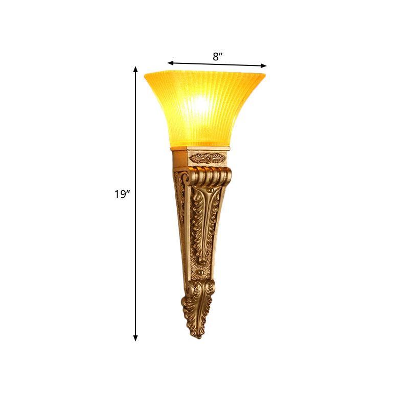Skørter | Modern Style Bell Wall Light 1 Bulb Yellow Glass and Resin Wall Mounted Lamp in Gold/White for Foyer, 14"/19" B