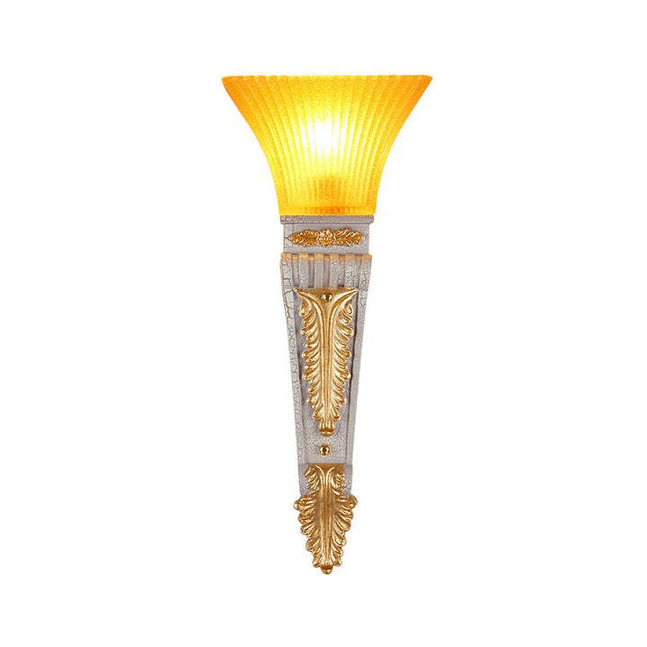 Skørter | Modern Style Bell Wall Light 1 Bulb Yellow Glass and Resin Wall Mounted Lamp in Gold/White for Foyer, 14"/19" B