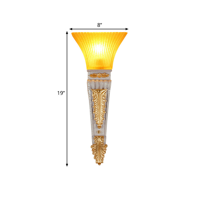 Skørter | Modern Style Bell Wall Light 1 Bulb Yellow Glass and Resin Wall Mounted Lamp in Gold/White for Foyer, 14"/19" B