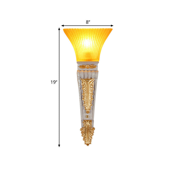 Skørter | Modern Style Bell Wall Light 1 Bulb Yellow Glass and Resin Wall Mounted Lamp in Gold/White for Foyer, 14"/19" B