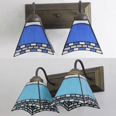 Lisslune | Mediterranean Pyramid Wall Lamp 2 Heads Blue/Light Blue Glass Wall Lighting for Bedroom