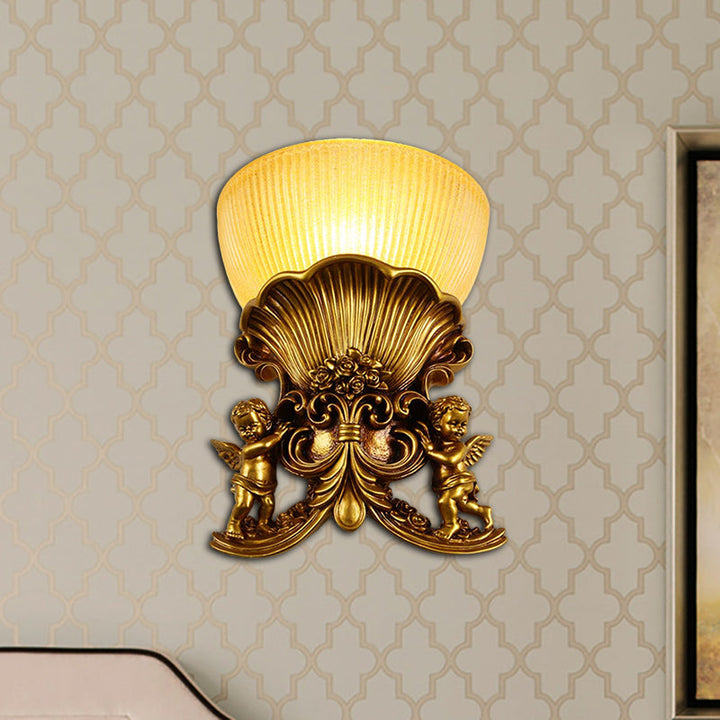 Skørter | Resin Angel Wall Light Modern Style 1 Light Indoor Beige/Gold/White Finish Wall Mounted Light with Yellow Glass Bowl Shade