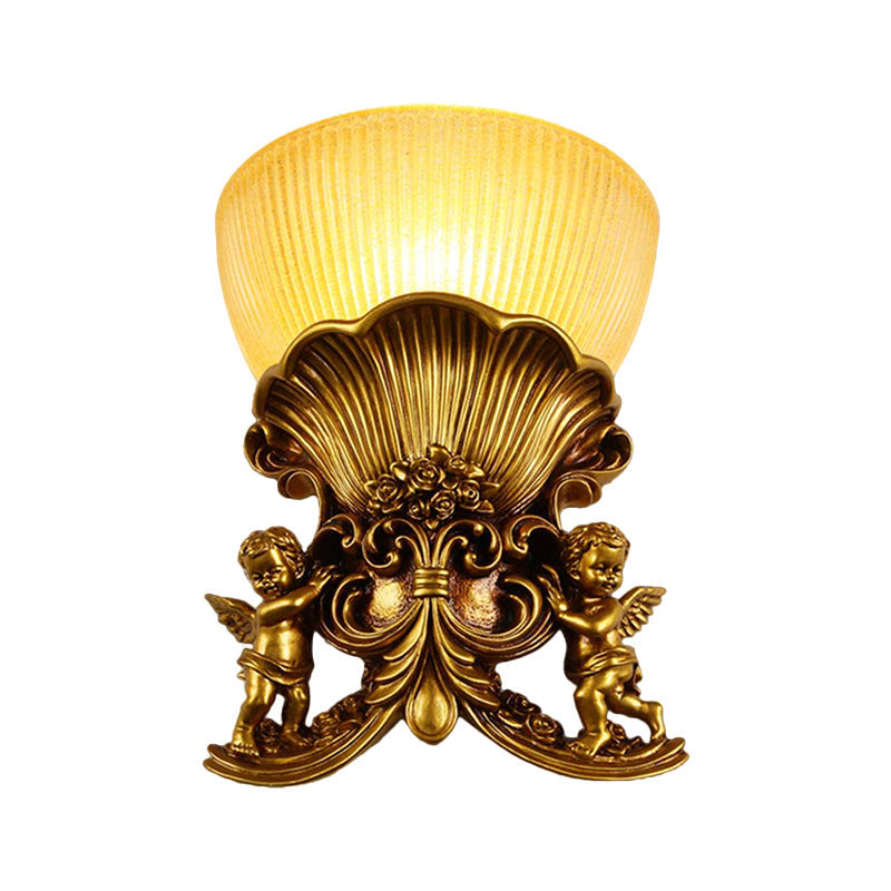 Skørter | Resin Angel Wall Light Modern Style 1 Light Indoor Beige/Gold/White Finish Wall Mounted Light with Yellow Glass Bowl Shade
