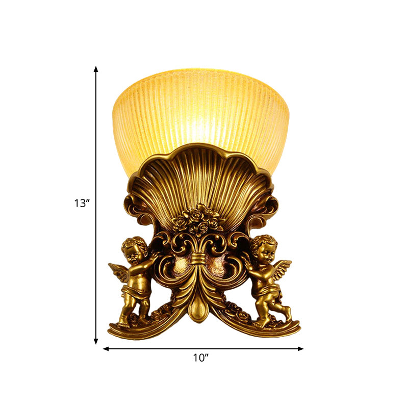 Skørter | Resin Angel Wall Light Modern Style 1 Light Indoor Beige/Gold/White Finish Wall Mounted Light with Yellow Glass Bowl Shade