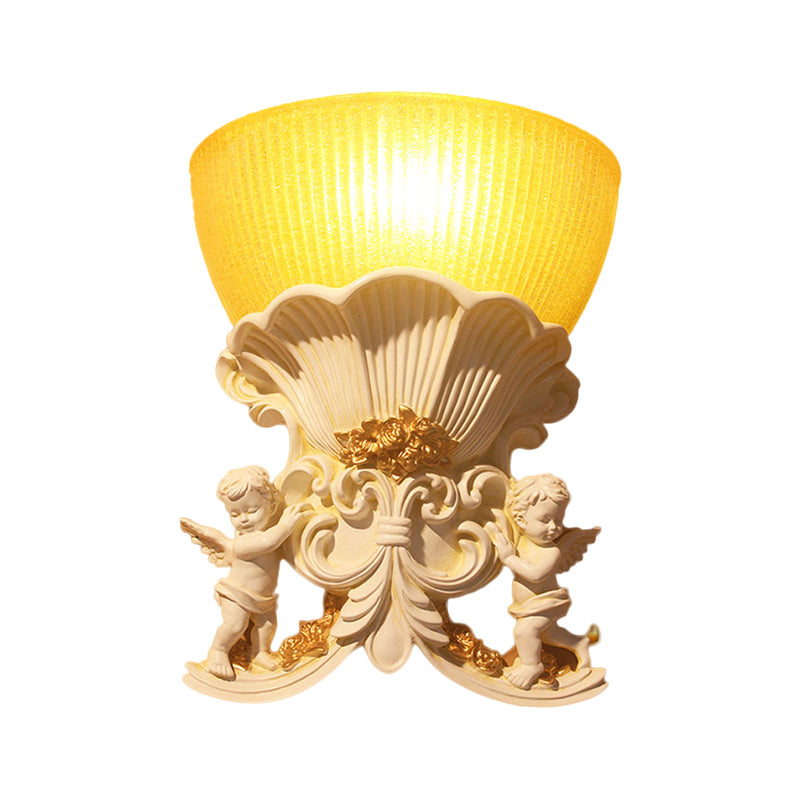 Skørter | Resin Angel Wall Light Modern Style 1 Light Indoor Beige/Gold/White Finish Wall Mounted Light with Yellow Glass Bowl Shade