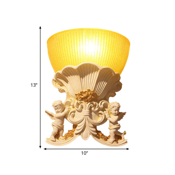 Skørter | Resin Angel Wall Light Modern Style 1 Light Indoor Beige/Gold/White Finish Wall Mounted Light with Yellow Glass Bowl Shade