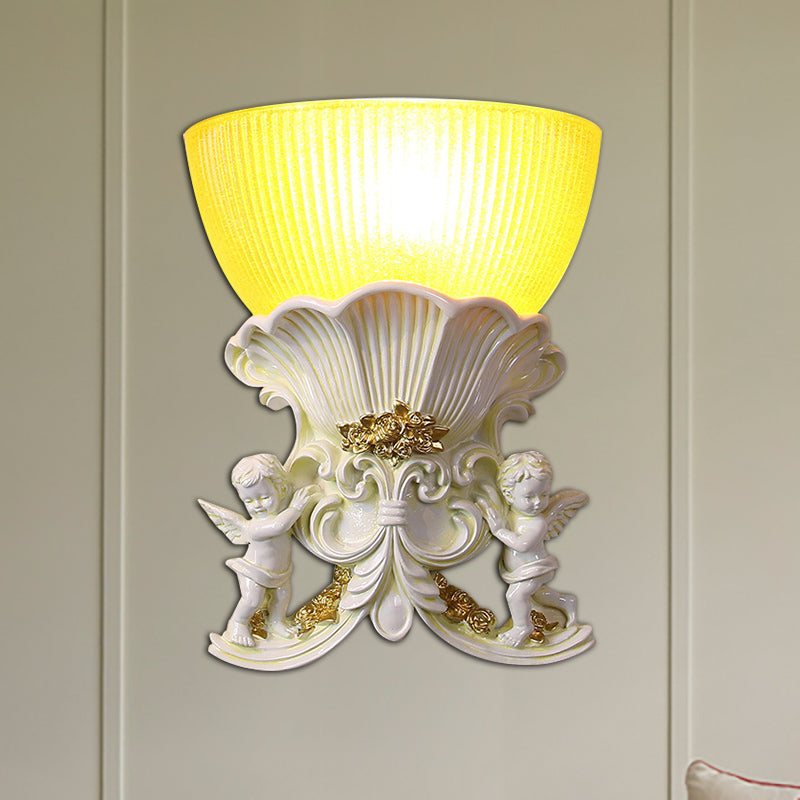 Skørter | Resin Angel Wall Light Modern Style 1 Light Indoor Beige/Gold/White Finish Wall Mounted Light with Yellow Glass Bowl Shade