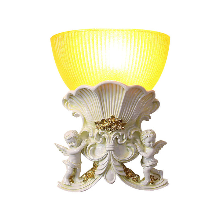 Skørter | Resin Angel Wall Light Modern Style 1 Light Indoor Beige/Gold/White Finish Wall Mounted Light with Yellow Glass Bowl Shade