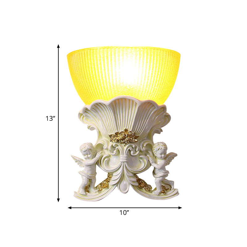 Skørter | Resin Angel Wall Light Modern Style 1 Light Indoor Beige/Gold/White Finish Wall Mounted Light with Yellow Glass Bowl Shade