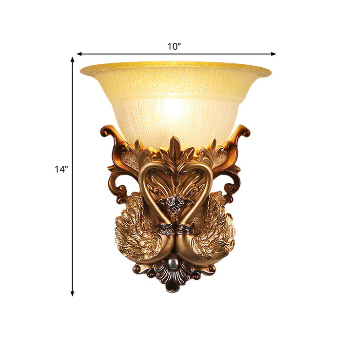 Skørter | Bowl Amber Glass Wall Mount Lamp Modernist Style 10"/13" B 1 Head Living Room Wall Light with Golden Swan Design