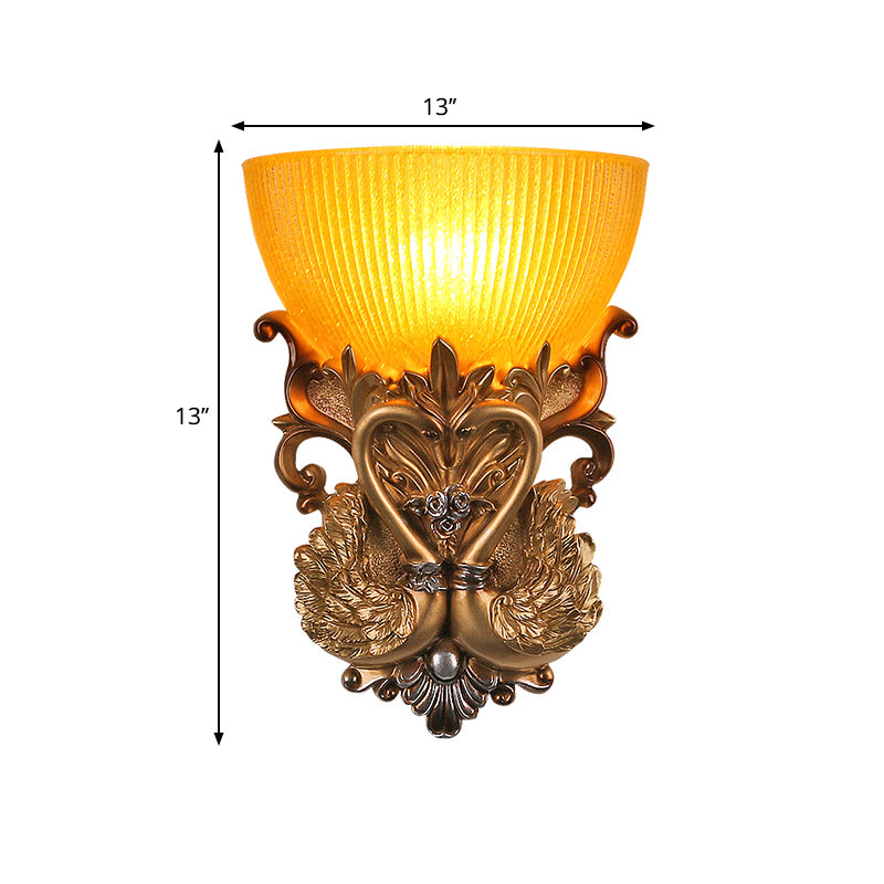 Skørter | Bowl Amber Glass Wall Mount Lamp Modernist Style 10"/13" B 1 Head Living Room Wall Light with Golden Swan Design