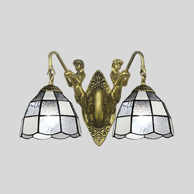 Lisslune | Tiffany Dome Wall Lamp 2 Heads White/Blue Glass Sconces Light for Corridor
