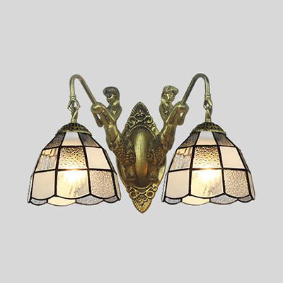 Lisslune | Tiffany Dome Wall Lamp 2 Heads White/Blue Glass Sconces Light for Corridor