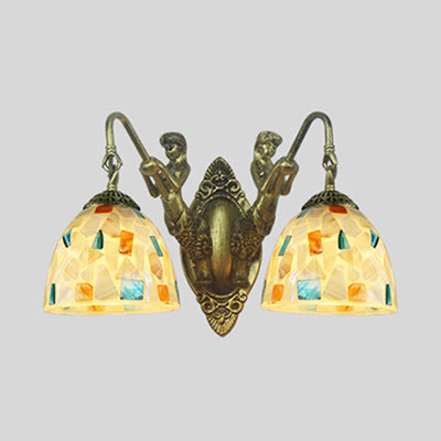 Skørter | Shell Mosaic Wall Lamp Tiffany 2 Heads Beige/White-Yellow/Yellow-Blue Wall Lamp with Mermaid Decoration