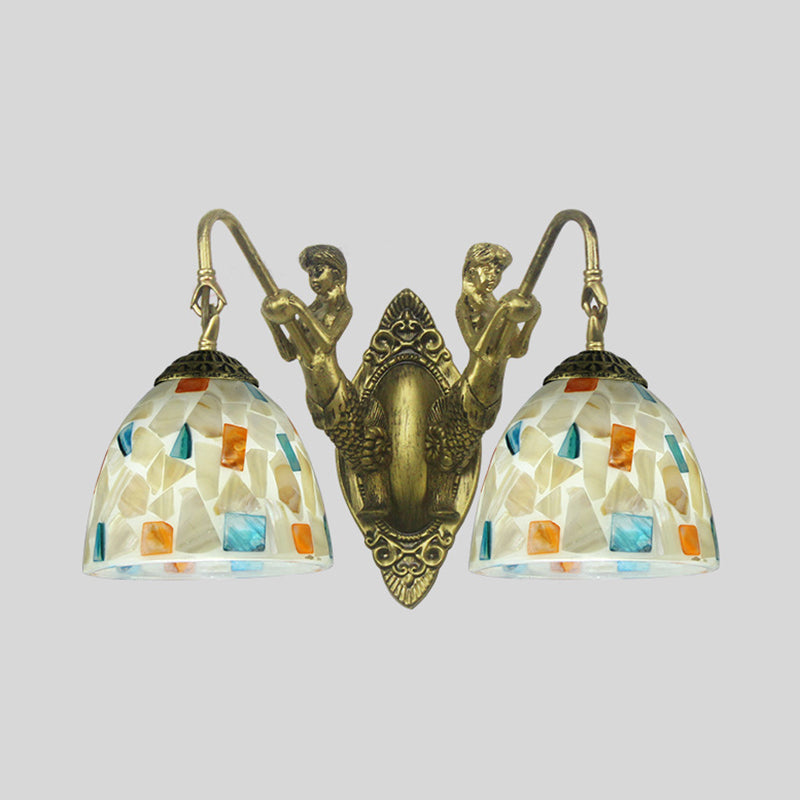 Skørter | Shell Mosaic Wall Lamp Tiffany 2 Heads Beige/White-Yellow/Yellow-Blue Wall Lamp with Mermaid Decoration