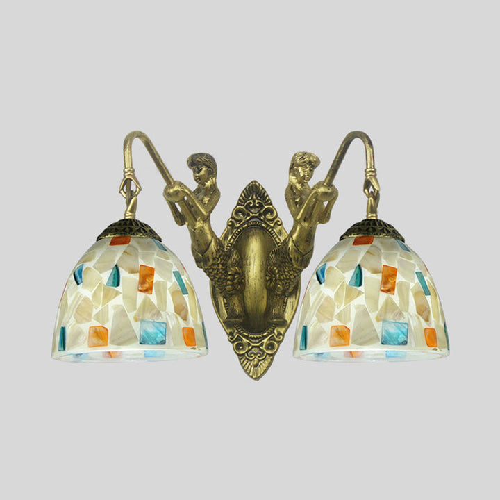 Skørter | Shell Mosaic Wall Lamp Tiffany 2 Heads Beige/White-Yellow/Yellow-Blue Wall Lamp with Mermaid Decoration