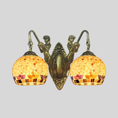 Skørter | Shell Mosaic Wall Lamp Tiffany 2 Heads Beige/White-Yellow/Yellow-Blue Wall Lamp with Mermaid Decoration