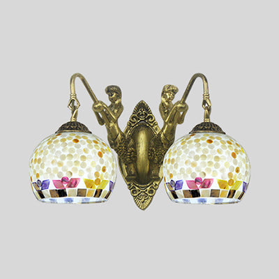 Skørter | Shell Mosaic Wall Lamp Tiffany 2 Heads Beige/White-Yellow/Yellow-Blue Wall Lamp with Mermaid Decoration