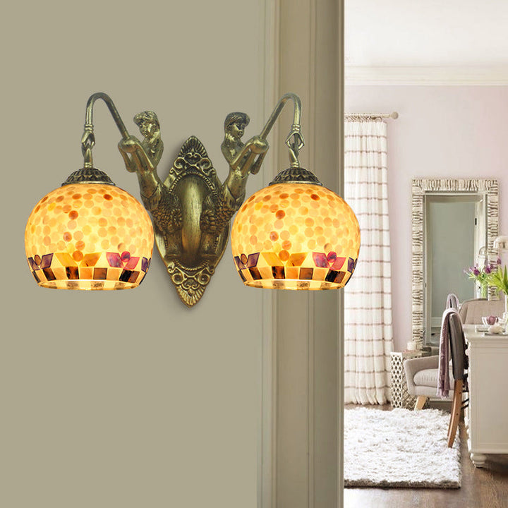 Skørter | Shell Mosaic Wall Lamp Tiffany 2 Heads Beige/White-Yellow/Yellow-Blue Wall Lamp with Mermaid Decoration