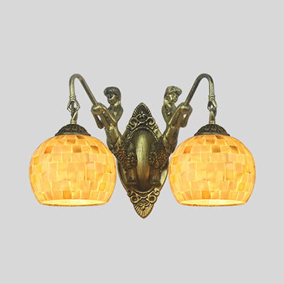 Skørter | Shell Mosaic Wall Lamp Tiffany 2 Heads Beige/White-Yellow/Yellow-Blue Wall Lamp with Mermaid Decoration