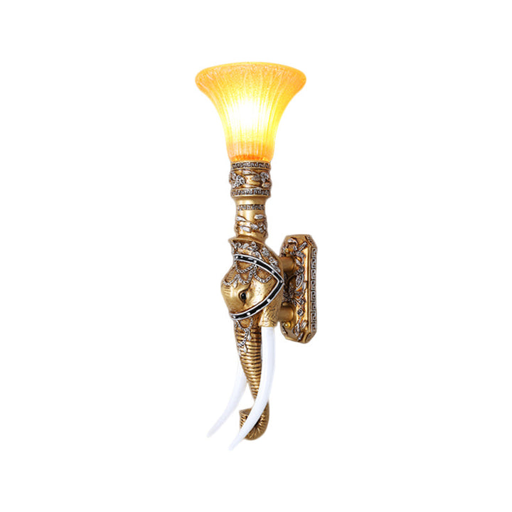 Skørter | Elephant Corridor Wall Lamp Fixture Retro Stylish Resin 1 Bulb Golden Wall Mount Lamp with Bell Amber Glass Shade
