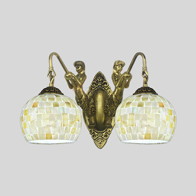 Skørter | Shell Mosaic Wall Lamp Tiffany 2 Heads Beige/White-Yellow/Yellow-Blue Wall Lamp with Mermaid Decoration