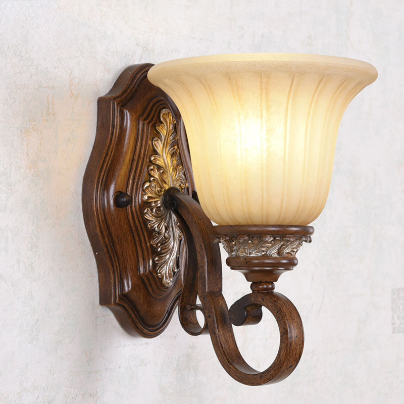Skørter | Bell metal wall lighting traditional 1 light dining room wall lamp in brown with opal ribbed glass shade