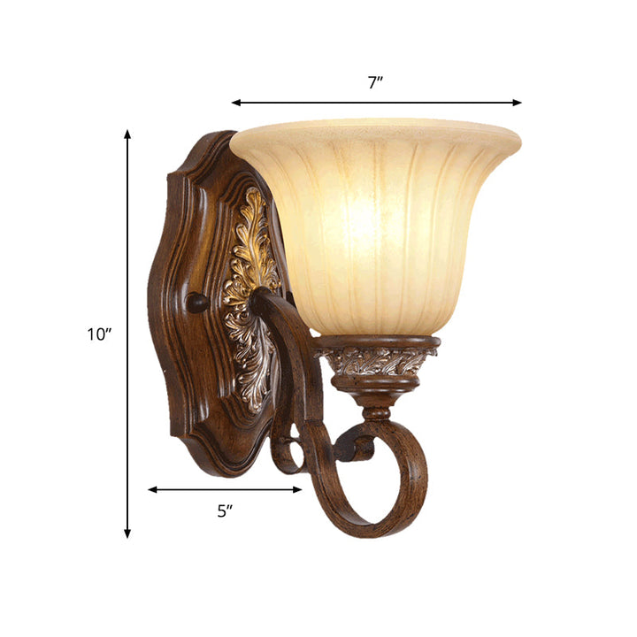 Skørter | Bell metal wall lighting traditional 1 light dining room wall lamp in brown with opal ribbed glass shade