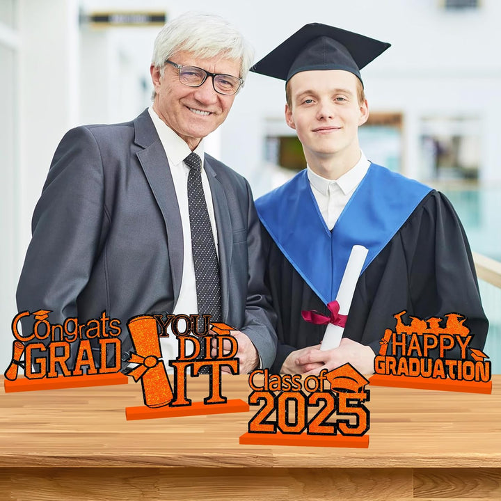 4 Piece Black and Gold Graduation Decorations Class of 2025 Congratulations Graduate Wood Table Centerpieces Graduate Table Decor Congratulations Tiered Shelf Decor for 2025 Graduation Decorations