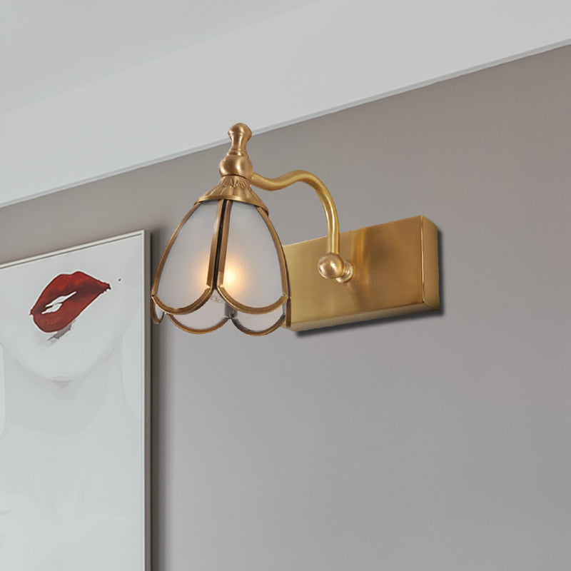 Skørter | Brass Flower Shape Wall Lighting Rustic Frosted White Opal Glass 1/2/3 Lights Bathroom Makeup Mirror Wall Light