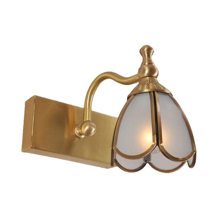 Skørter | Brass Flower Shape Wall Lighting Rustic Frosted White Opal Glass 1/2/3 Lights Bathroom Makeup Mirror Wall Light