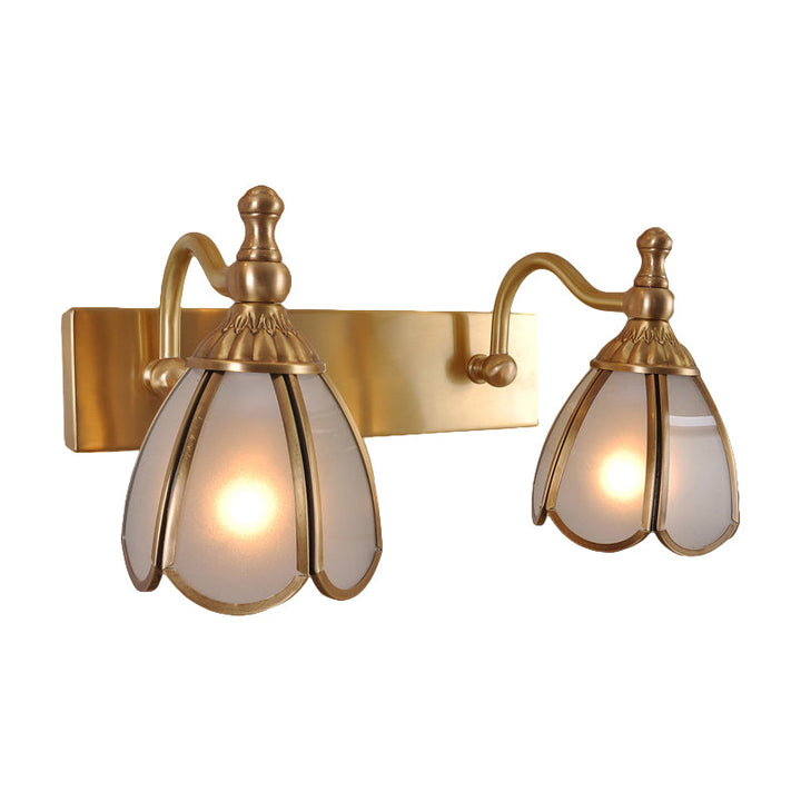 Skørter | Brass Flower Shape Wall Lighting Rustic Frosted White Opal Glass 1/2/3 Lights Bathroom Makeup Mirror Wall Light