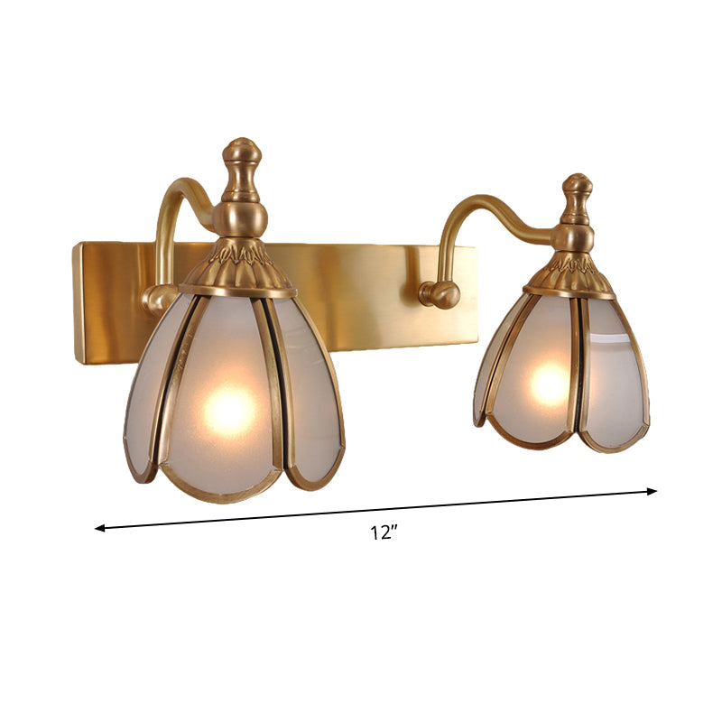 Skørter | Brass Flower Shape Wall Lighting Rustic Frosted White Opal Glass 1/2/3 Lights Bathroom Makeup Mirror Wall Light