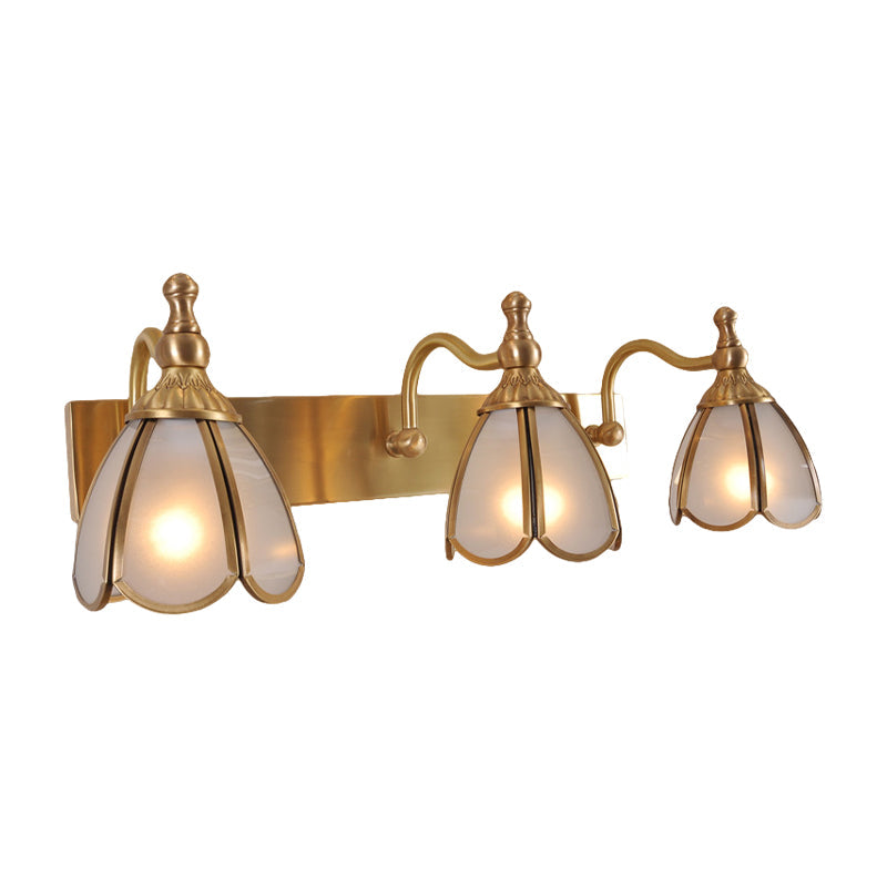 Skørter | Brass Flower Shape Wall Lighting Rustic Frosted White Opal Glass 1/2/3 Lights Bathroom Makeup Mirror Wall Light