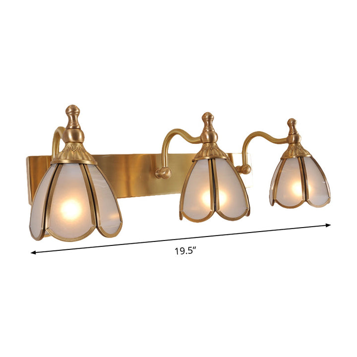 Skørter | Brass Flower Shape Wall Lighting Rustic Frosted White Opal Glass 1/2/3 Lights Bathroom Makeup Mirror Wall Light
