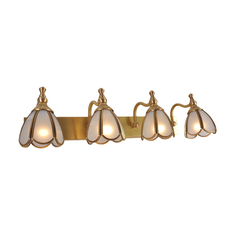 Skørter | Brass Flower Shape Wall Lighting Rustic Frosted White Opal Glass 1/2/3 Lights Bathroom Makeup Mirror Wall Light