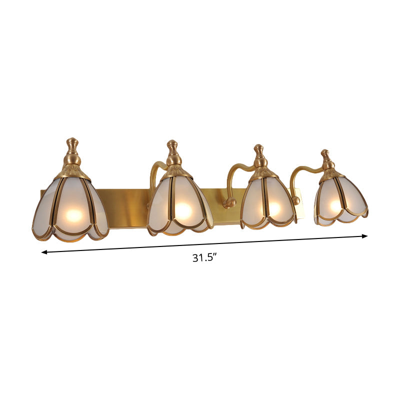 Skørter | Brass Flower Shape Wall Lighting Rustic Frosted White Opal Glass 1/2/3 Lights Bathroom Makeup Mirror Wall Light