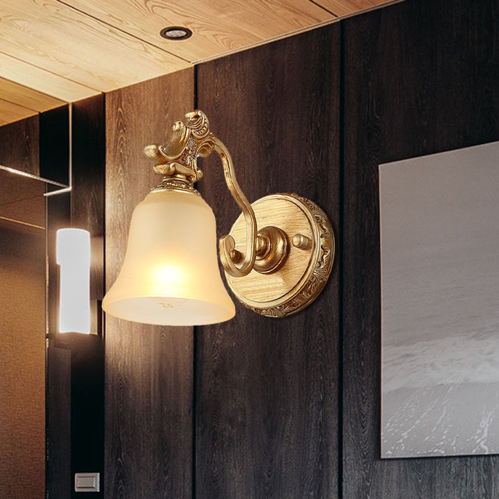 Skørter | White frosted Glass Bell Wall mounted Lamp Traditional 1/2/3 Heads Bathroom Vanity Lighting Fixture in Brass