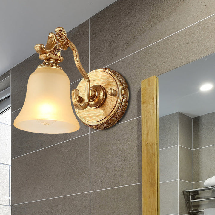 Skørter | White frosted Glass Bell Wall mounted Lamp Traditional 1/2/3 Heads Bathroom Vanity Lighting Fixture in Brass